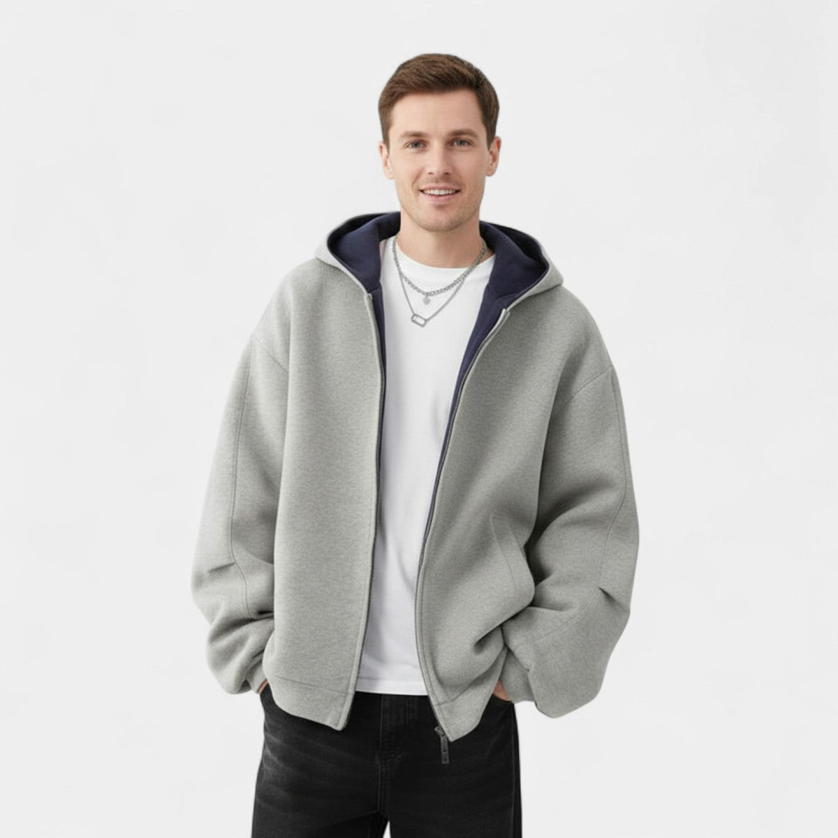 Men's Hooded Cardigan – Double Zip in Technical Fabric