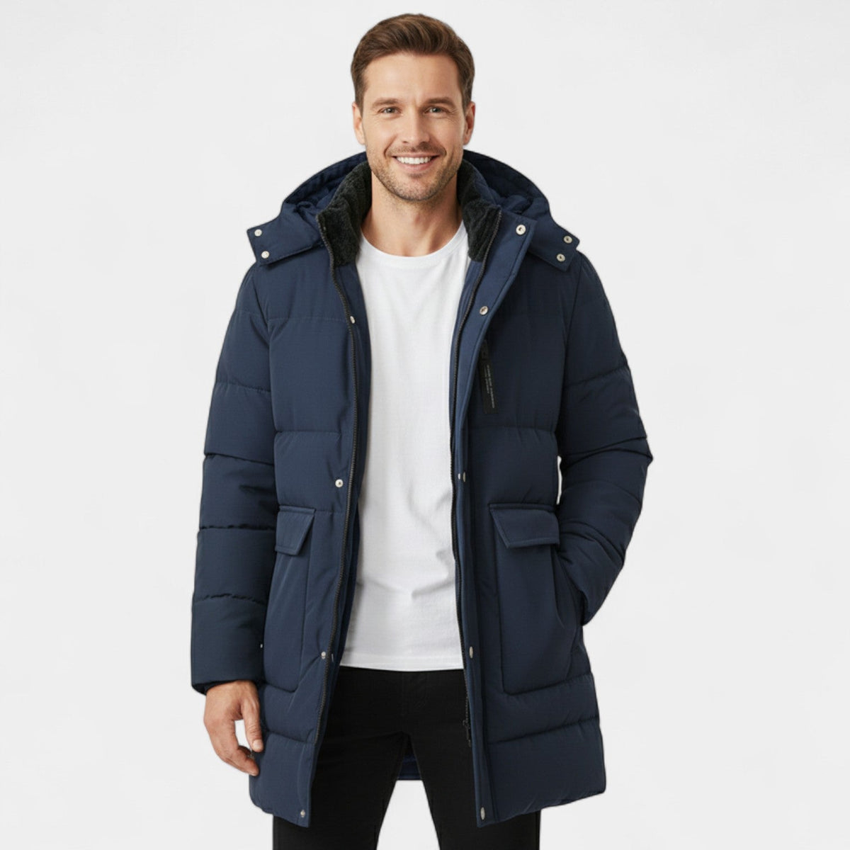 Men's Long Cotton Coat – Fleece Lined with Hood