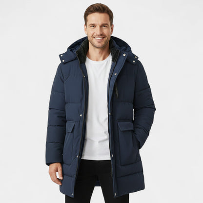 Men's Long Cotton Coat – Fleece Lined with Hood