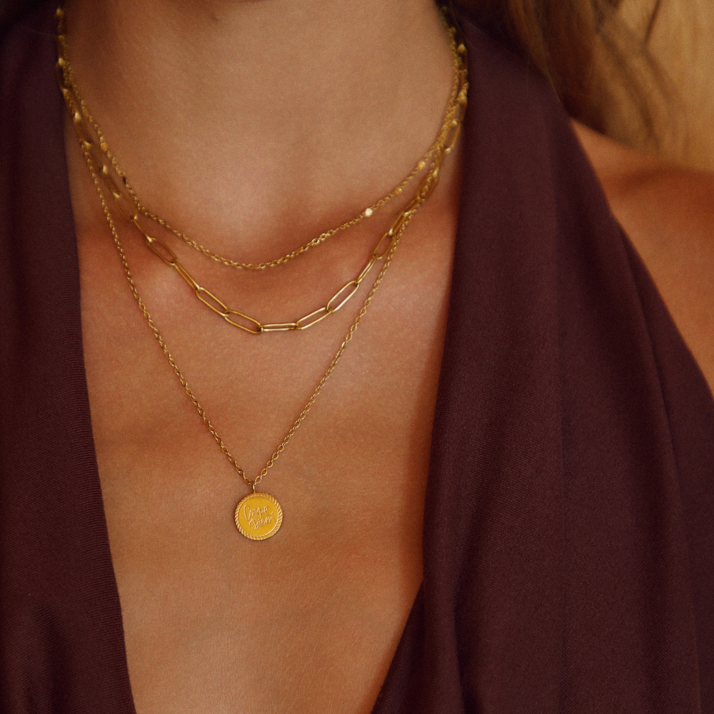 Geya Coin Charm on Doubled Gold-Tone Chains