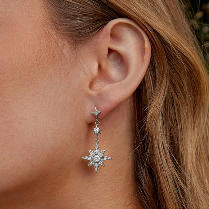Crystal Moon and Star Silver-Tone Earrings