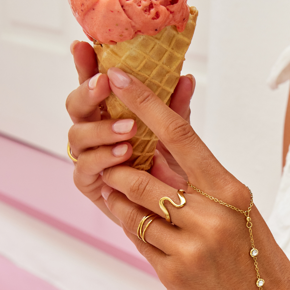 Rippled Gold-Tone Slim Wave Everyday Ring
