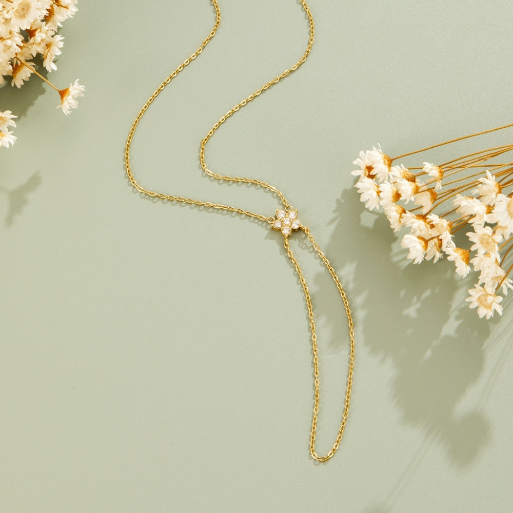 Crystal Bloom Drop Lariat Gold-Tone Bracelet