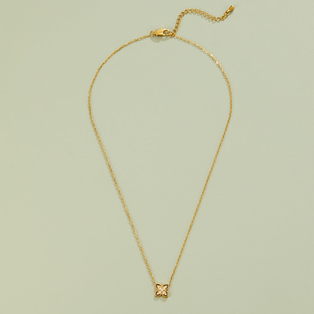 Four Leaf Clover Crystal Gold-Tone Necklace
