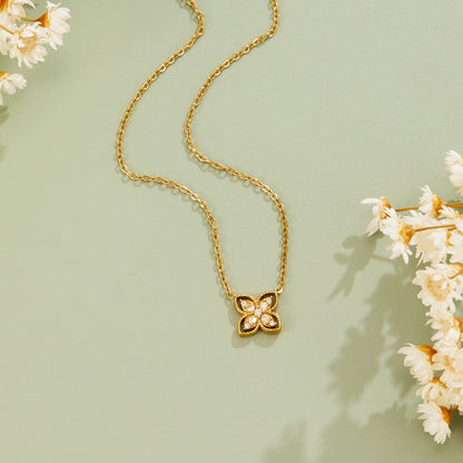Four Leaf Clover Crystal Gold-Tone Necklace