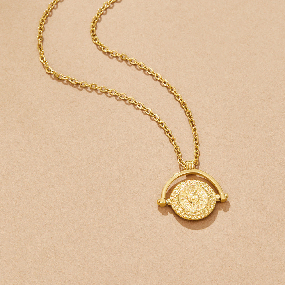 Round Sun Coin Gold-Tone Pendant Necklace