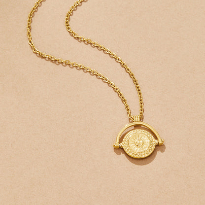 Round Sun Coin Gold-Tone Pendant Necklace