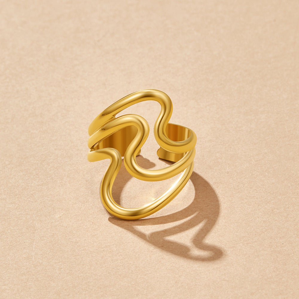 Gold-Tone Rolling Wave Open Wrap Band Ring