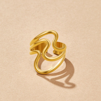 Gold-Tone Rolling Wave Open Wrap Band Ring