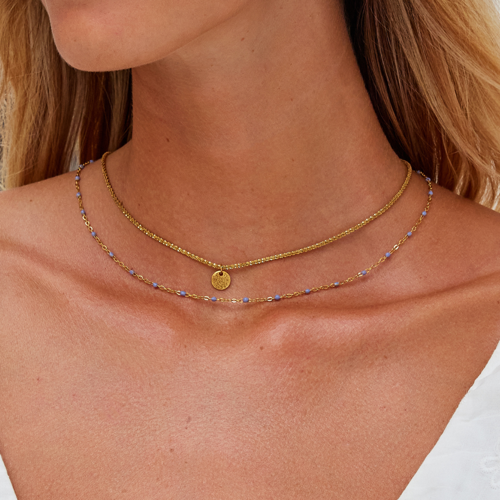 Lia Coin and Bead Gold-Tone Layer Necklace