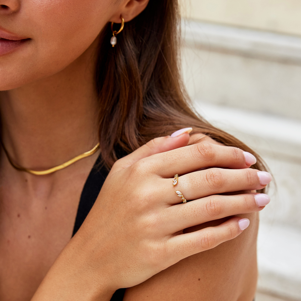 Lily Climbing Vine Gold-Tone Crystal Ring