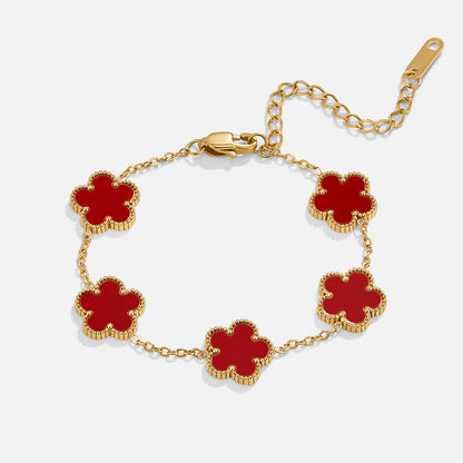 Small Red Clover Charm Fine Chain Bracelet