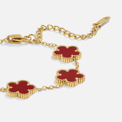 Small Red Clover Charm Fine Chain Bracelet