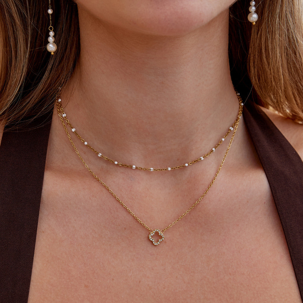 Small Crystal-Set Clover Charm Necklace