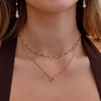 Small Crystal-Set Clover Charm Necklace