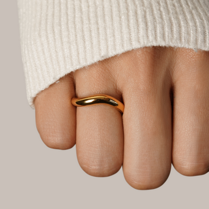 Mina Curved Wave Gold-Tone Slim Band Ring