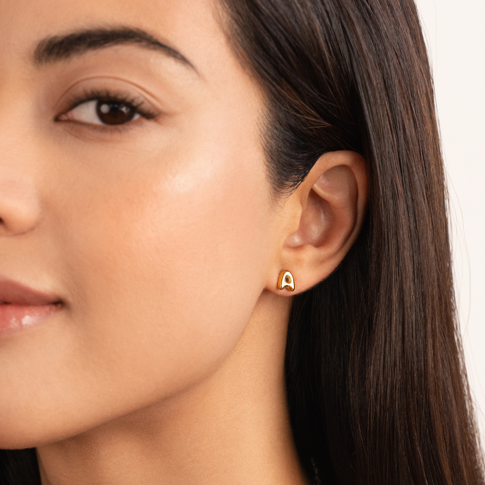 Rounded Initial Letter Gold-Tone Earrings