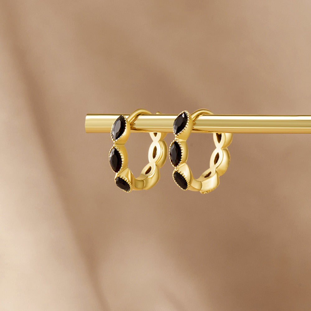 Tiny Hoop Earrings in Deep Black Onyx-Tone