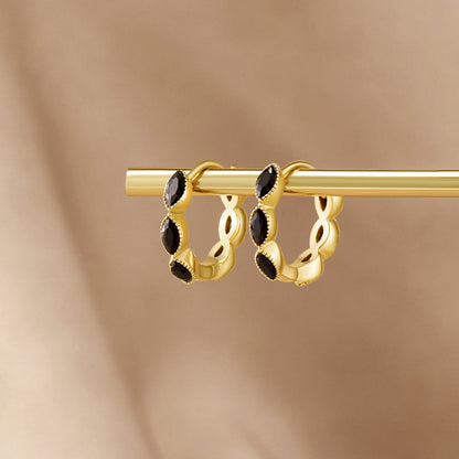 Tiny Hoop Earrings in Deep Black Onyx-Tone