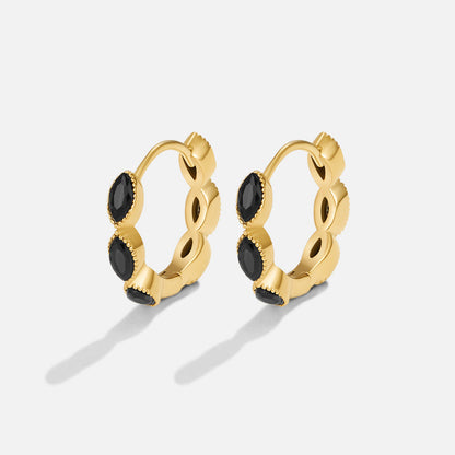 Tiny Hoop Earrings in Deep Black Onyx-Tone
