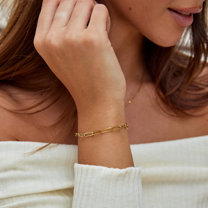 Long Elongated Flat Link Gold-Tone Bracelet