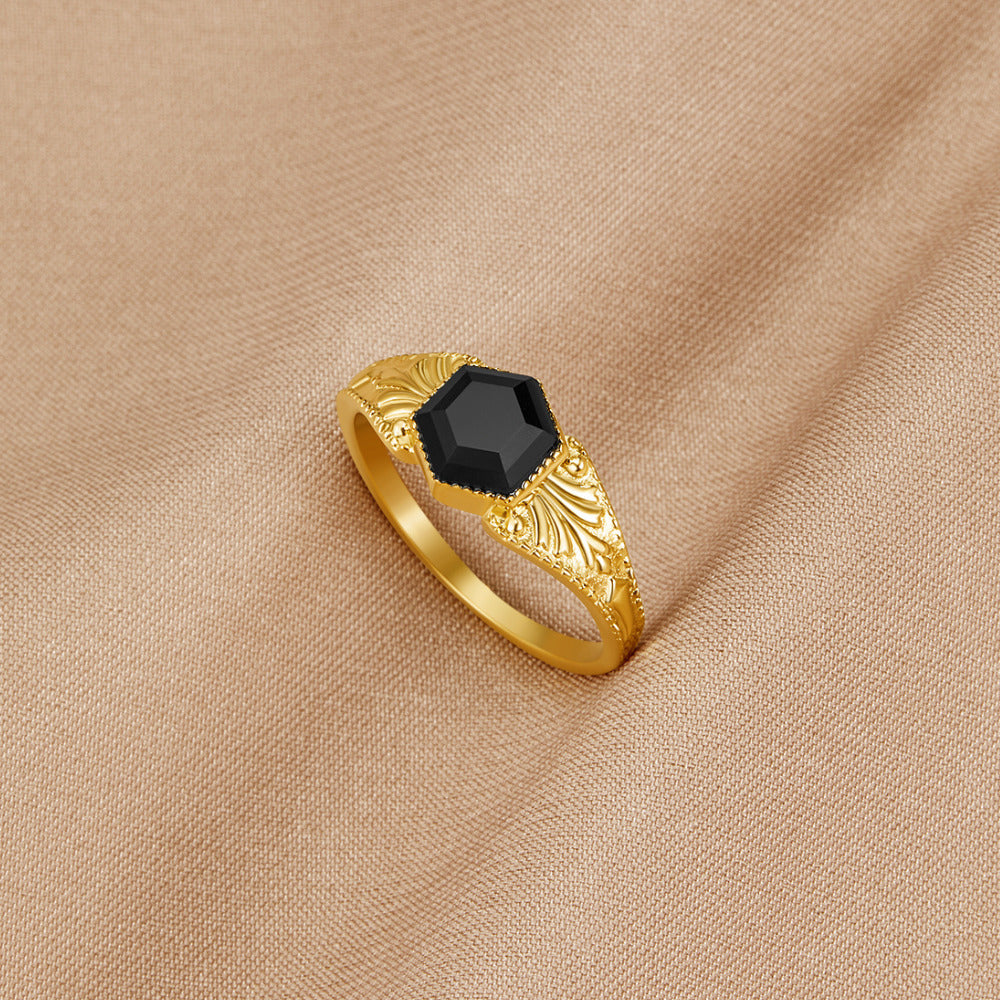 Phoenix Black Stone Slim Band Ring for Every Day