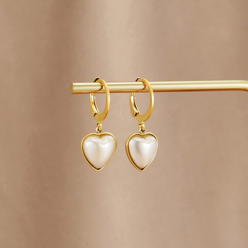 Delicate Heart and Pearl Hoop Earrings