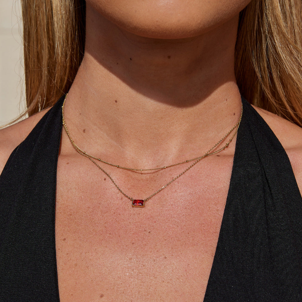Ruby Red Baguette Cut Crystal Line Necklace