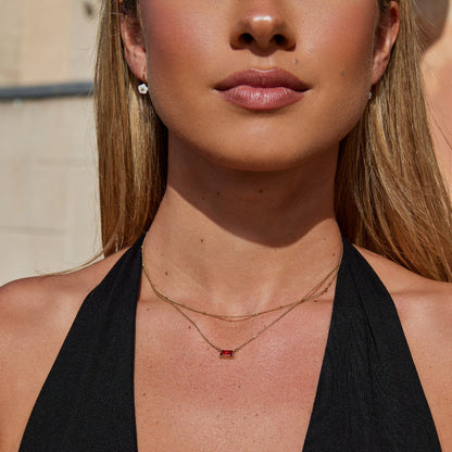Ruby Red Baguette Cut Crystal Line Necklace