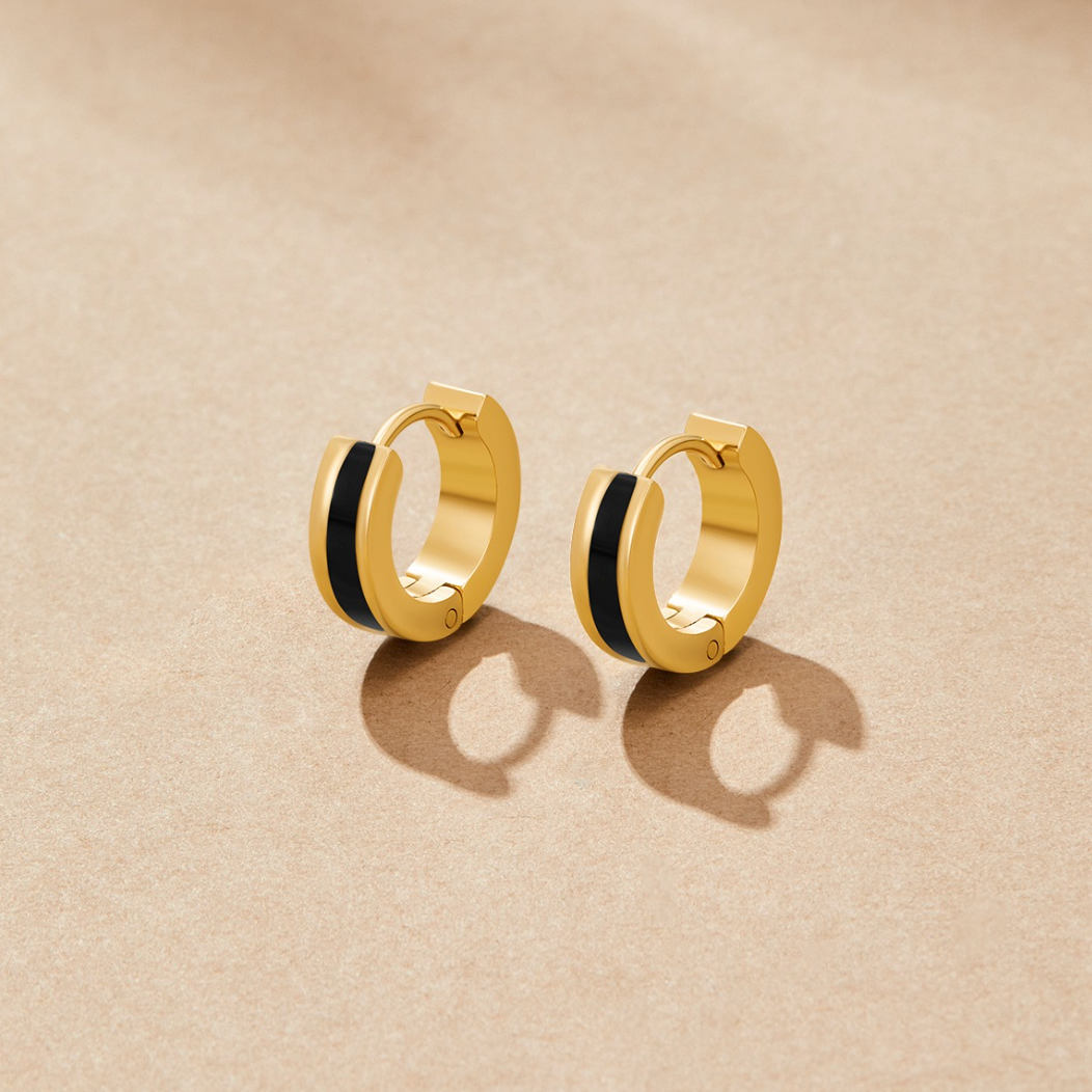 Leigh Matt Black Enamel Hoop Earrings