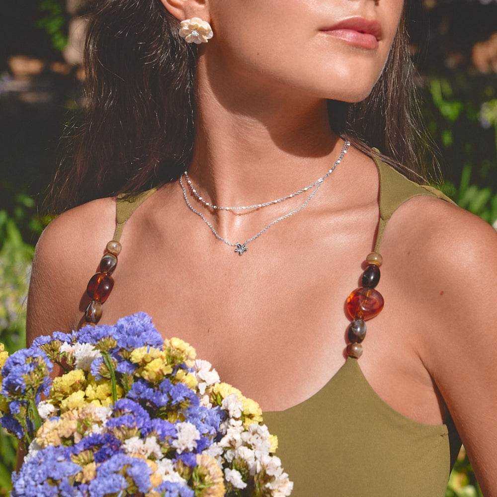 Single Blossom Silver-Tone Pendant Necklace