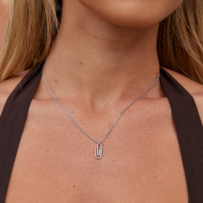 Crystal Detailed Silver-Tone Paperclip Necklace