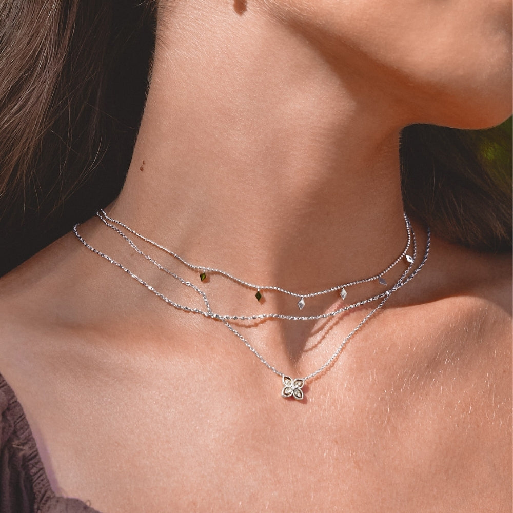 Four Leaf Clover Crystal Silver-Tone Necklace