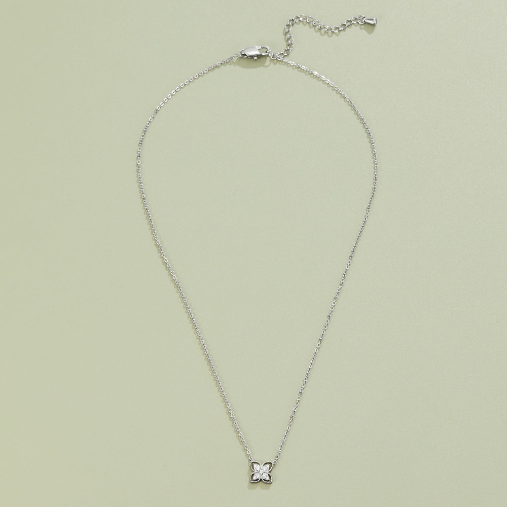 Four Leaf Clover Crystal Silver-Tone Necklace