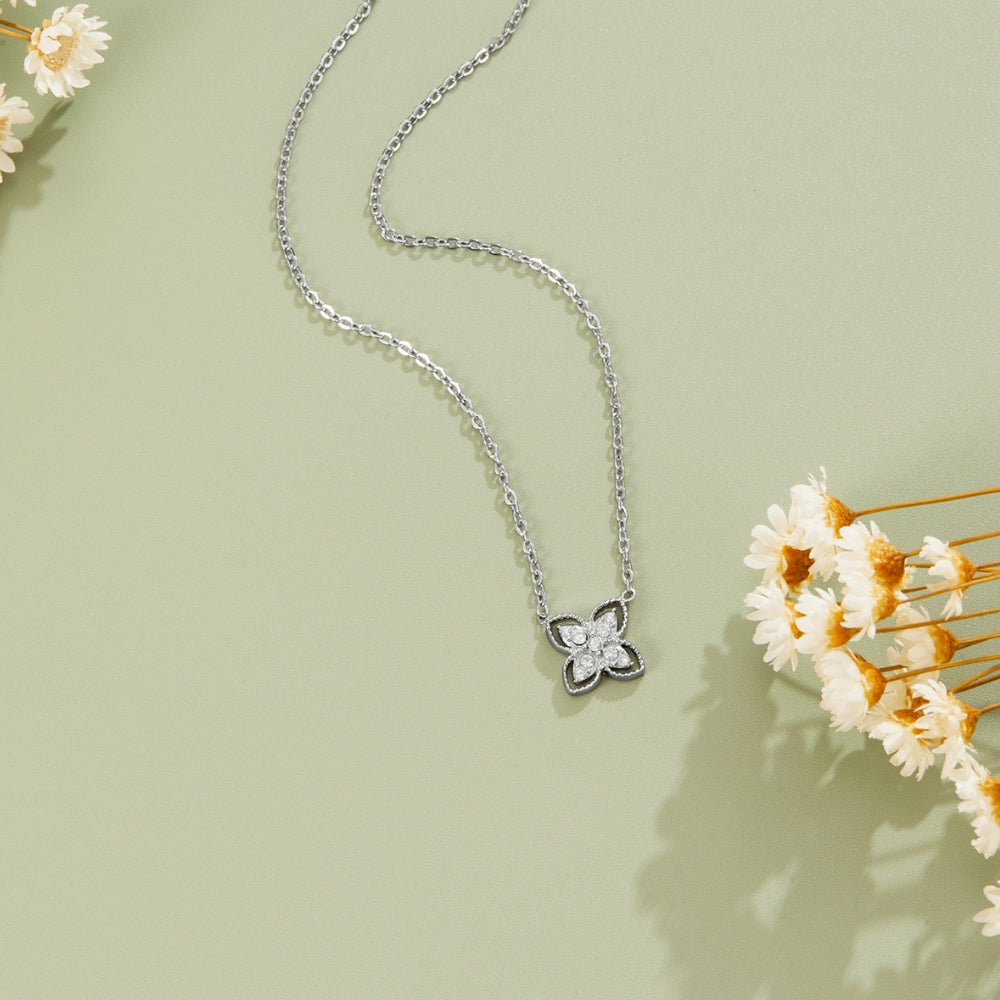 Four Leaf Clover Crystal Silver-Tone Necklace