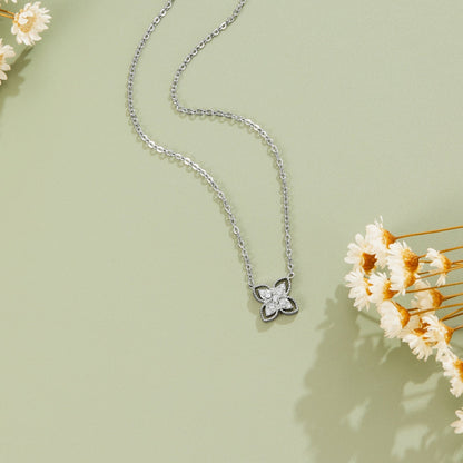 Four Leaf Clover Crystal Silver-Tone Necklace