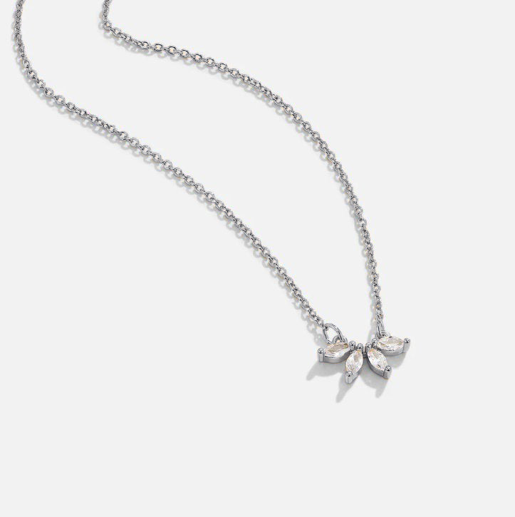 Faceted Crystal Leaf Silver-Tone Necklace