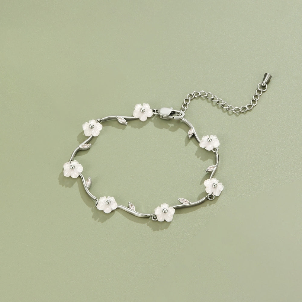 Pearl-Centred Blossom Silver-Tone Bracelet