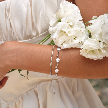 Pearl-Centred Blossom Silver-Tone Bracelet