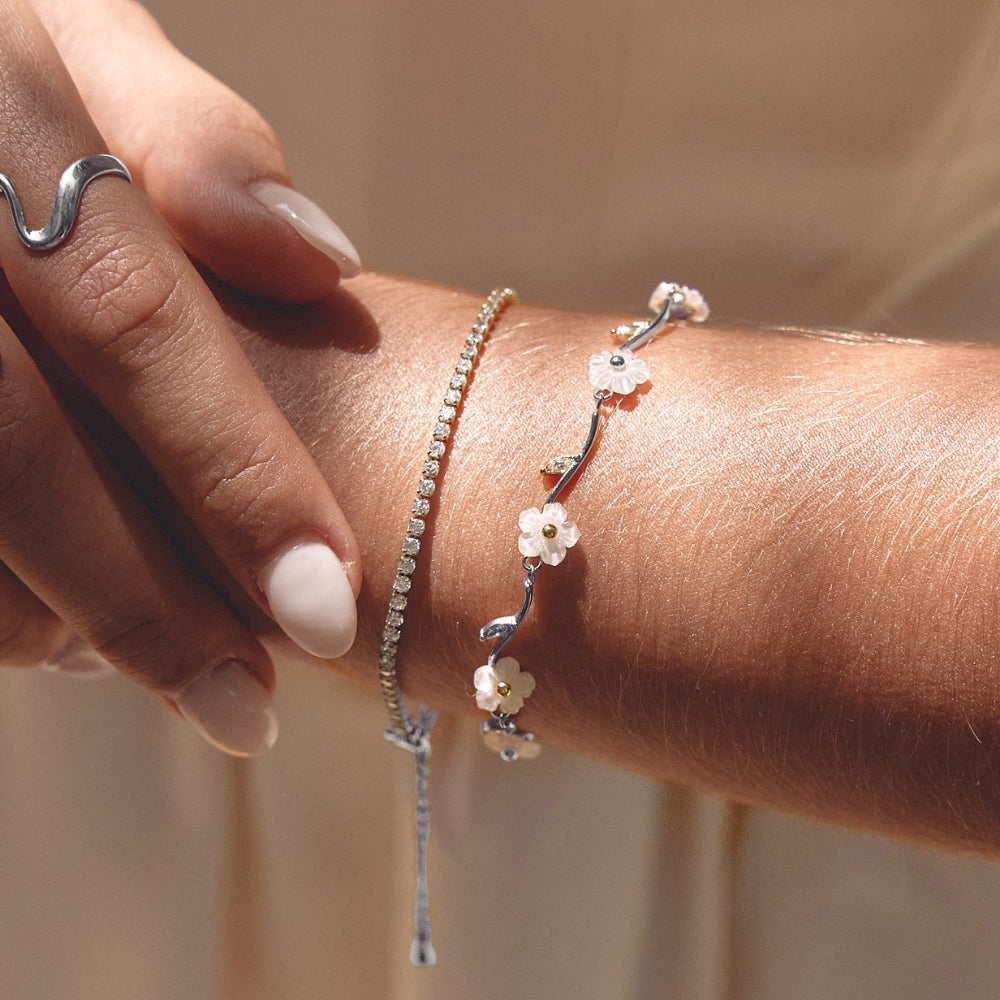 Pearl-Centred Blossom Silver-Tone Bracelet