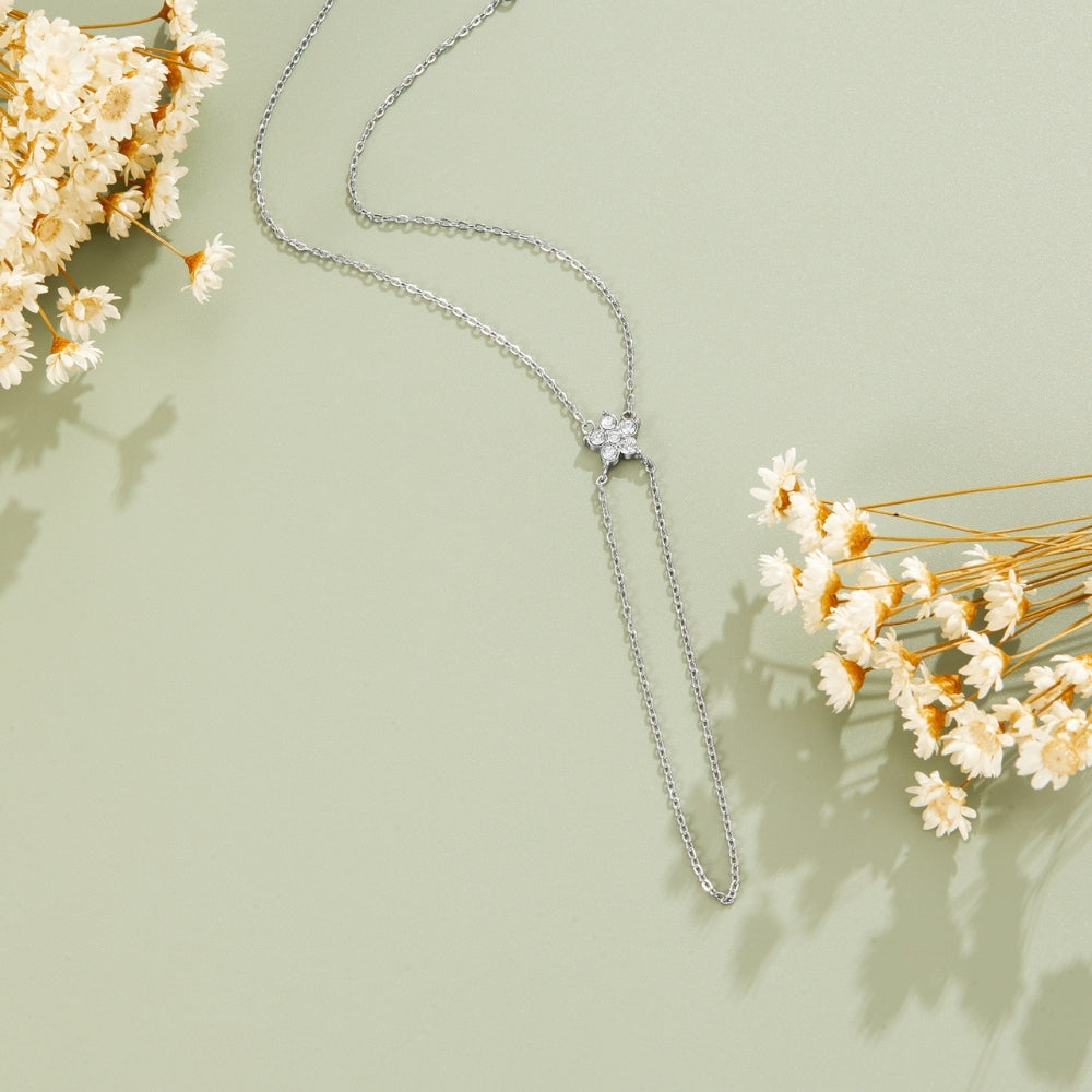 Crystal Bloom Drop Lariat Silver-Tone Bracelet
