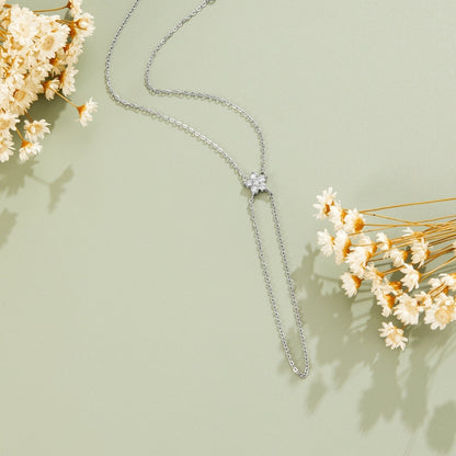 Crystal Bloom Drop Lariat Silver-Tone Bracelet