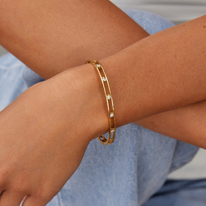 Sofia Crystal Set Slim Gold-Tone Bangle Bracelet