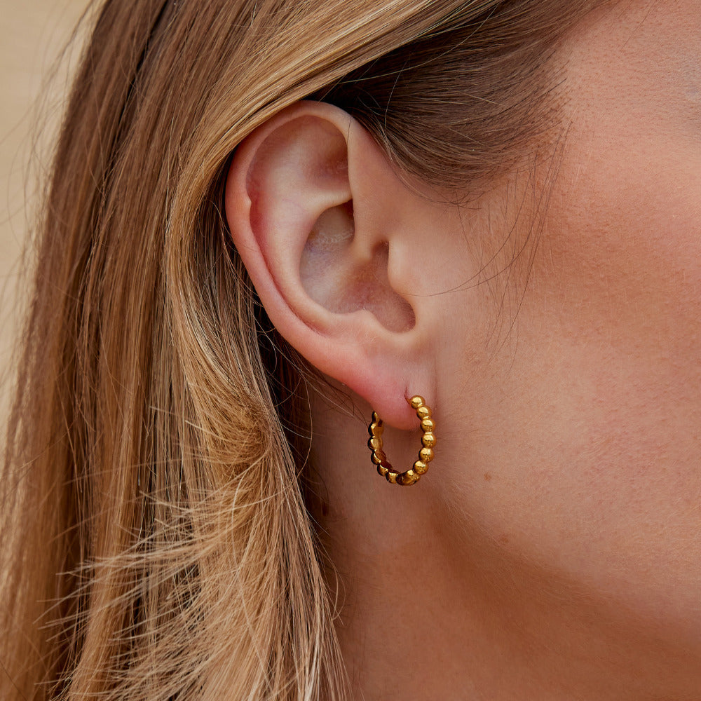 Soraya Textured Bead Gold-Tone Hoop Earrings