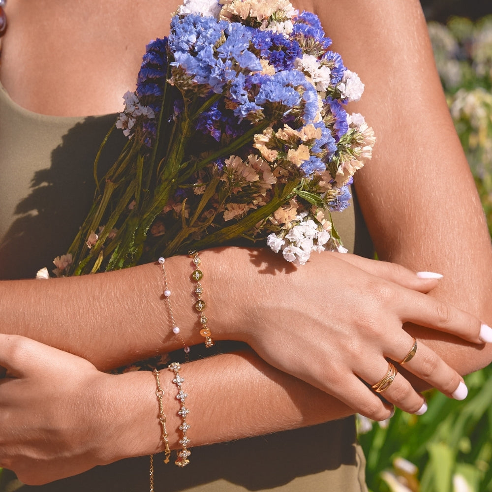 Springtime Flower Trail Gold-Tone Bracelet