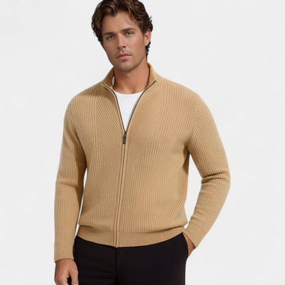 Men's Pure Cashmere Zip Cardigan – Chunky Stand Collar Knit