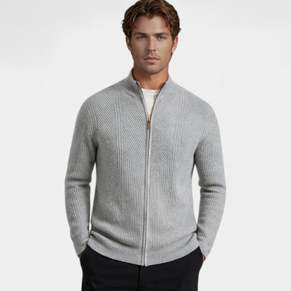Men's Pure Cashmere Zip Cardigan – Chunky Stand Collar Knit