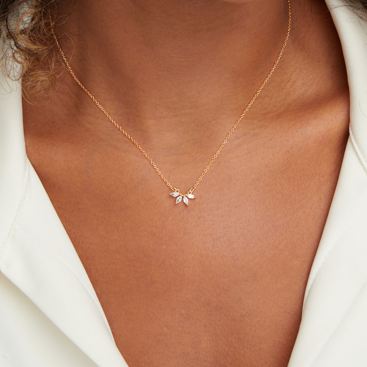 Crystal-Set Leaf Pendant on Silver-Tone Chain