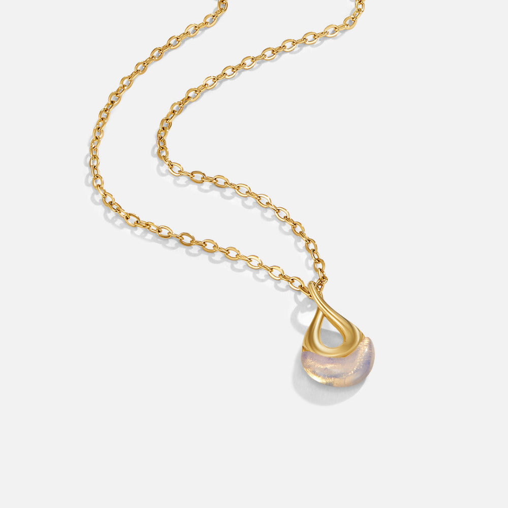 Clear White Stone in a Silver-Tone Setting Necklace