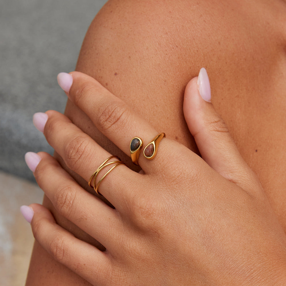 Amber Tiger Eye Stone Adjustable Wrap Ring